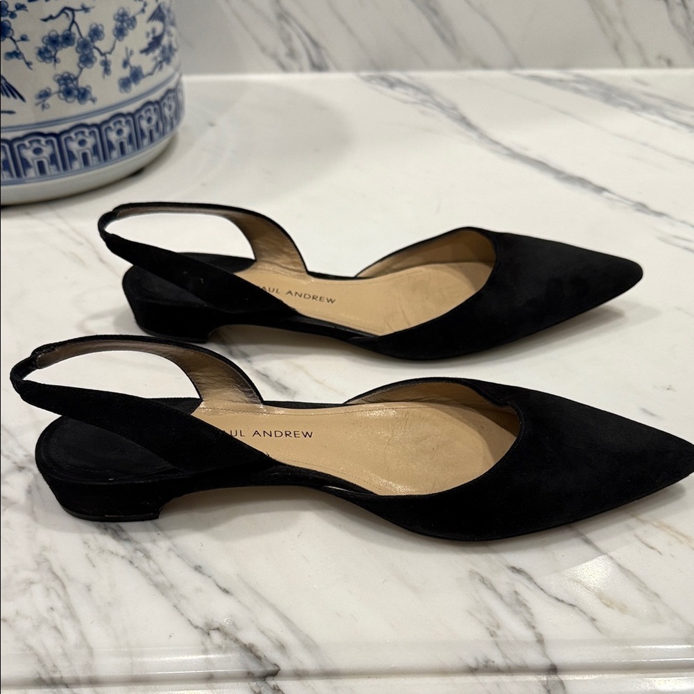 Paul Andrew Black Pointed Toe Suede Slingbacks - Picture 3 of 8